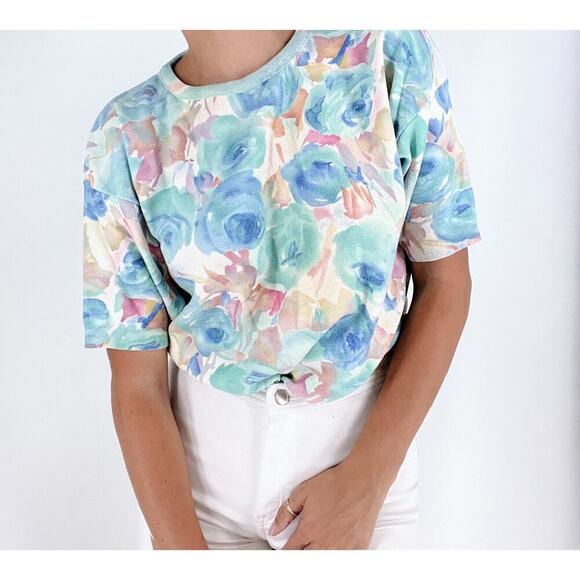 Vintage Averroe Floral Short Sleeve Sweatshirt Size Small - Picture 1 of 5